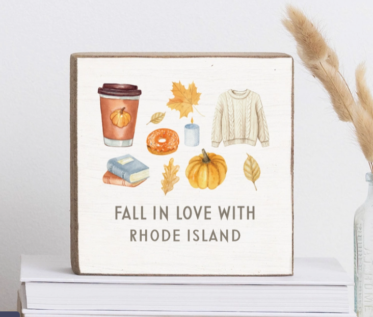 Fall In Love With Rhode Island Block Sign | Fall Decor