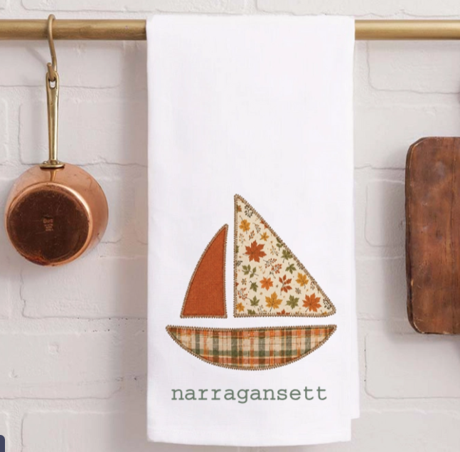 Narragansett Fall Sailboat Tea Towel