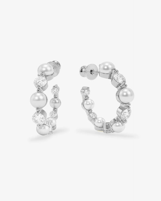 She's an Icon Pearl Hoops 1" - Silver