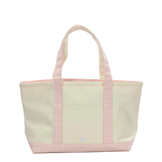 Medium Tote - Coated Canvas Natural with Gingham Taffy Trim
