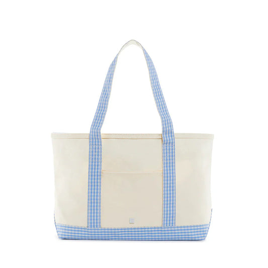 Medium Tote - Coated Canvas Natural with Gingham Sky Trim