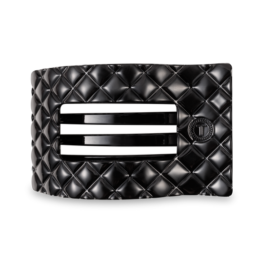 Jet Black Quilted Large Flat Rectangle Hair Clip