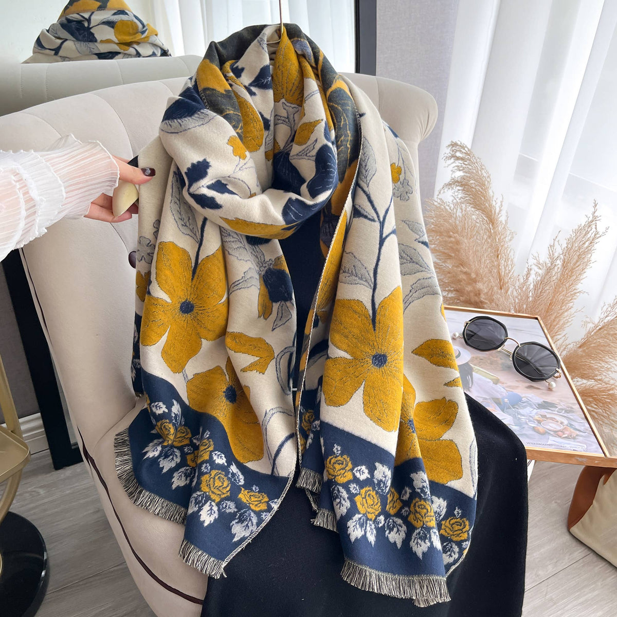 Yellow / Blue Vintage Floral Reversible Wrap