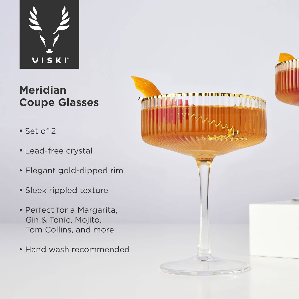 Deco Meridian Gold Rimmed Crystal Coupe Glass