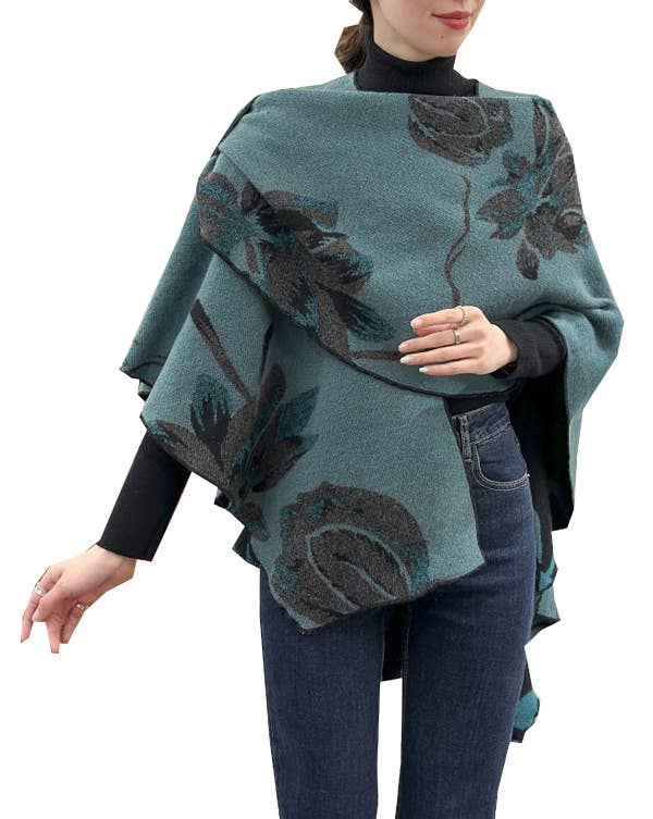 Cozy Cashmere Like Travel Wrap Aqua/Black Reversible Loop