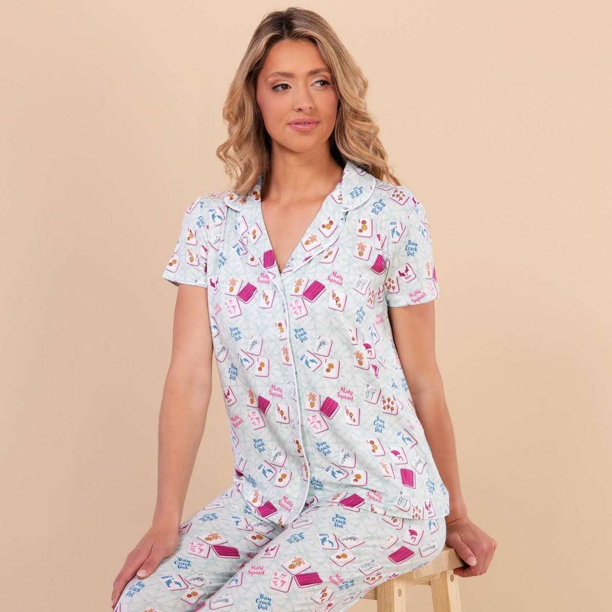 Mahj Squad Women's Pajama Top Notch Collar