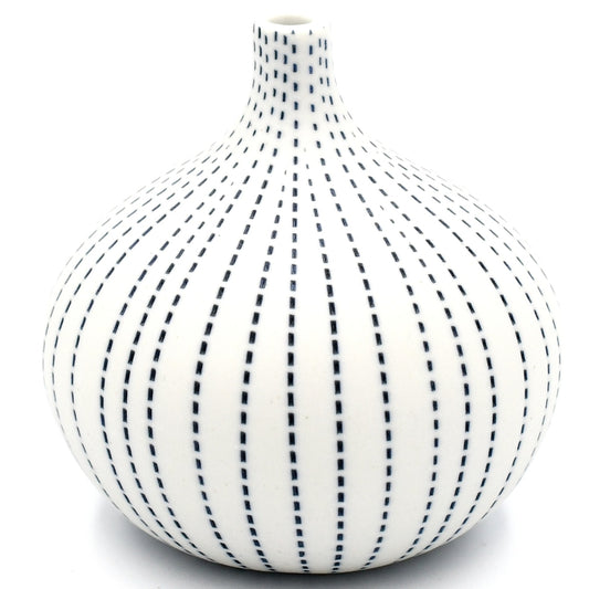 Porcelain Bud Vase Congo Tiny (Small) - White with Blue Dashed Lines