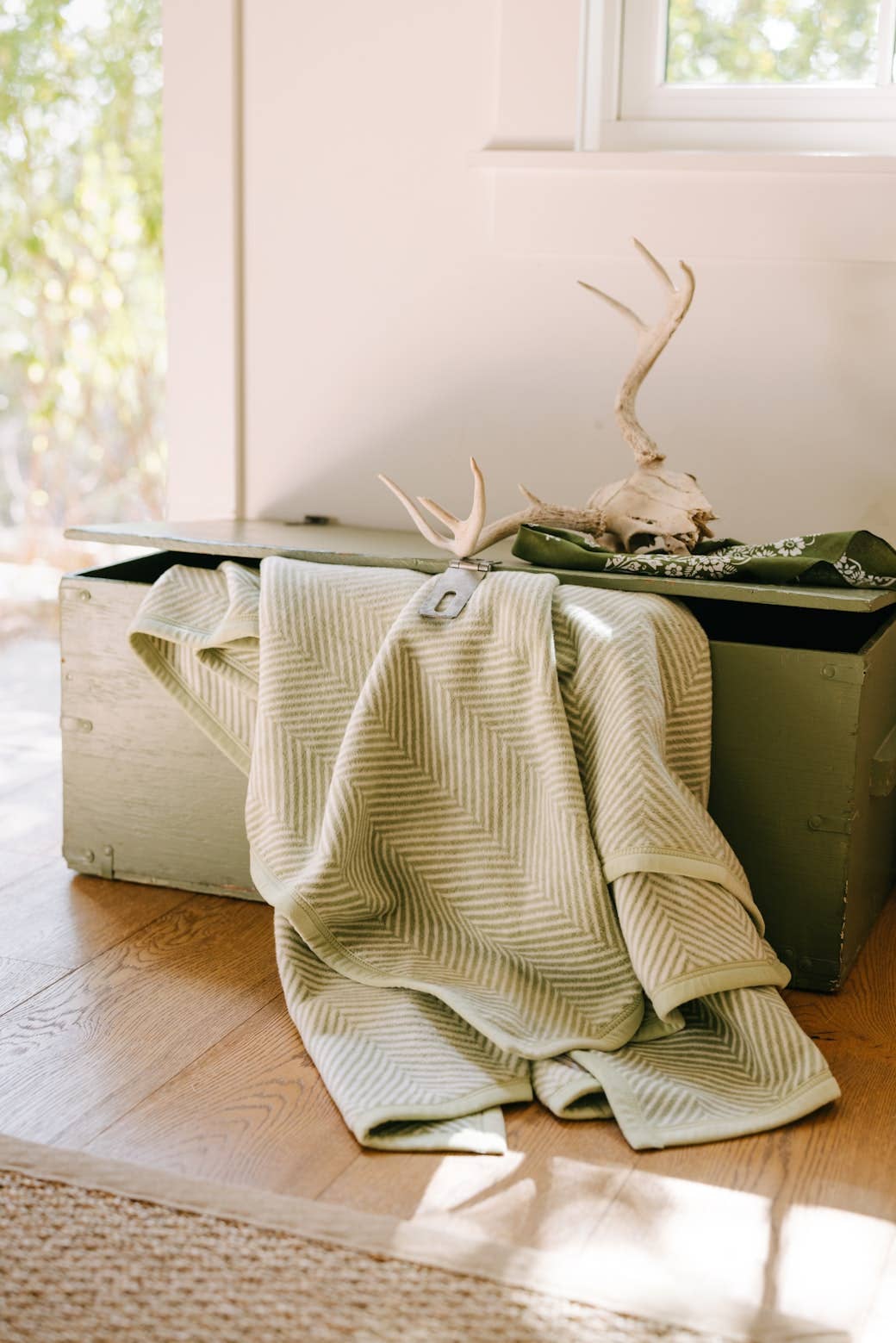 Harborview Herringbone Garden Green Blanket