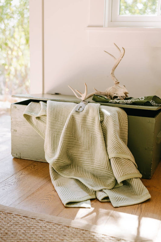 Harborview Herringbone Garden Green Blanket