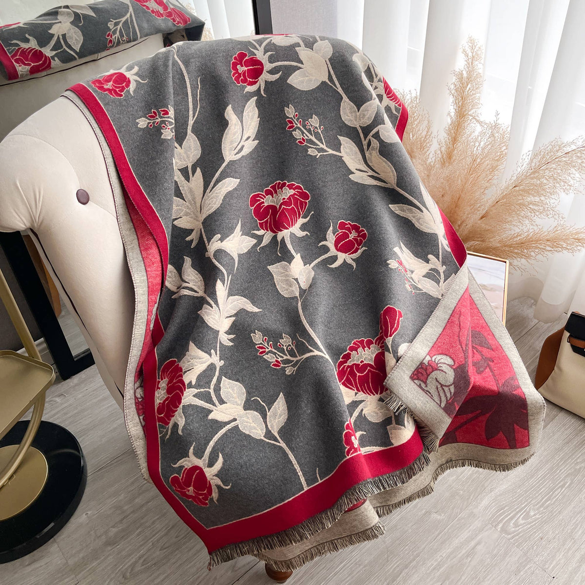 Red / Gray Wild Rose Reversible Wrap