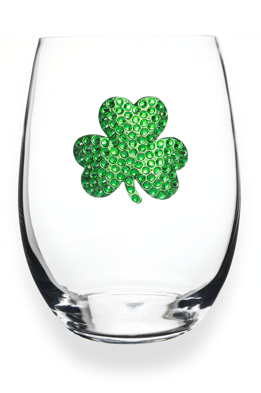 St. Patrick's Day Shamrock Jeweled Stemless Wine Glass