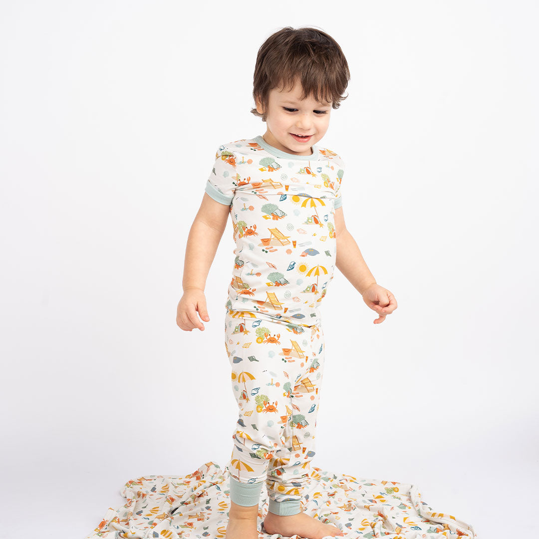 Beach Day Bamboo Short Sleeve Kids Pajama Pants Set