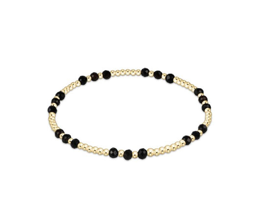 Gemstone Gold Joy Pattern 3mm Bead Bracelet - Faceted Onyx