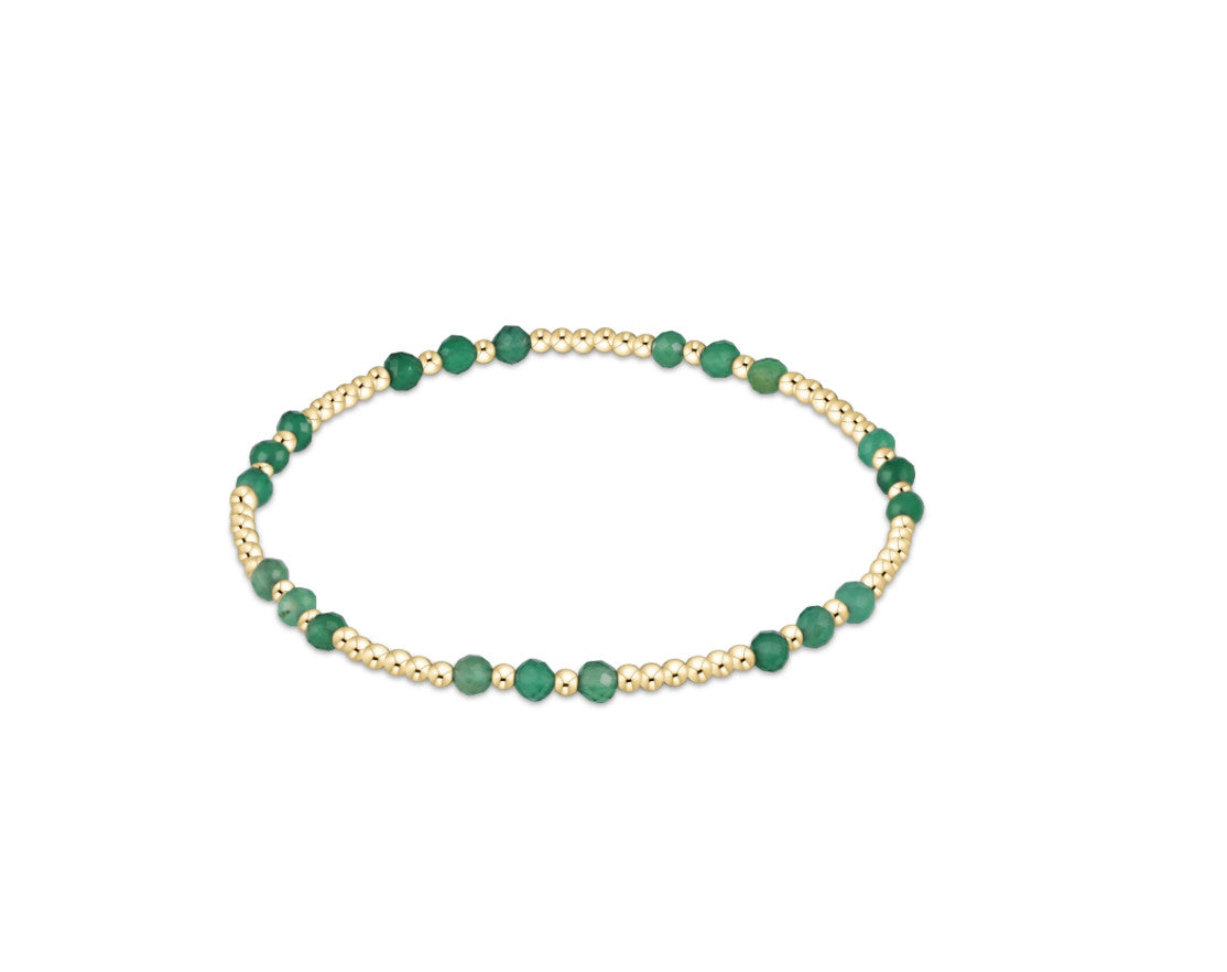 Gemstone Gold Joy Pattern 3mm Bead Bracelet - Green Onyx
