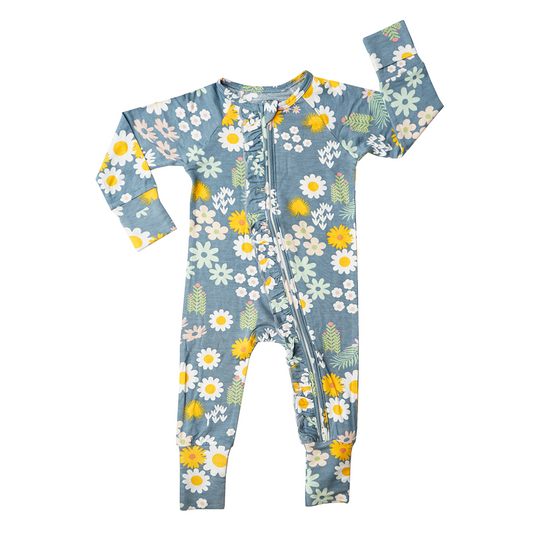 Blue Daisy Bamboo Convertible Baby Pajama