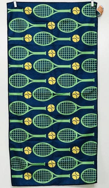 Tennis Towel - Navy & Green Racquets
