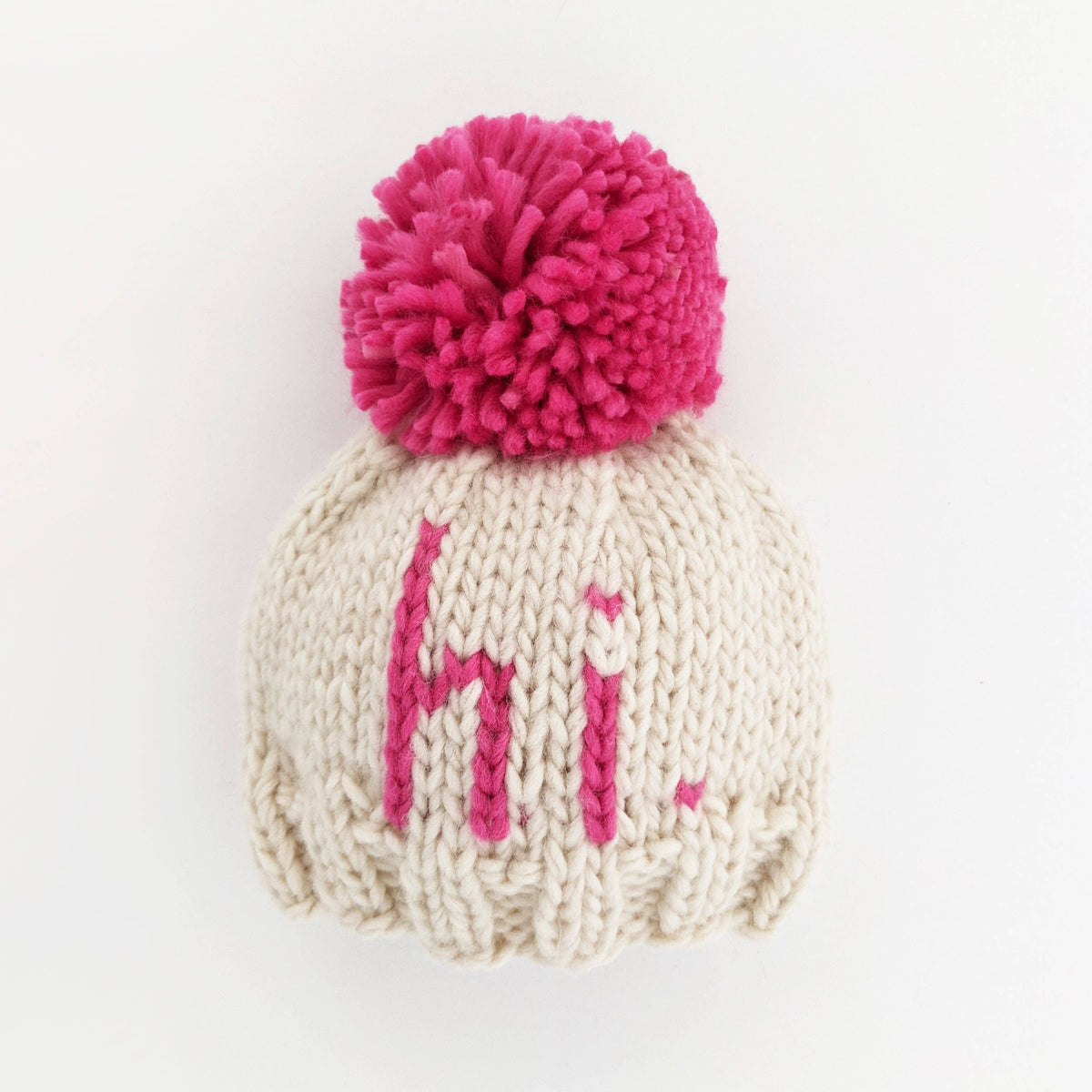 Hi. Neon Pink Hand Knit Beanie Hat