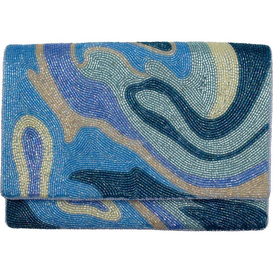Blue Wave Beaded Clutch