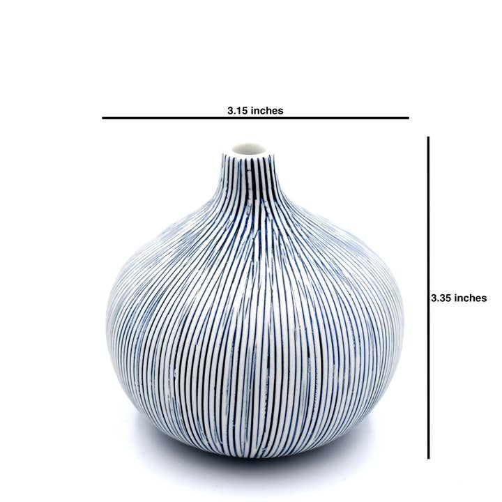 Congo Tiny Porcelain Bud Vase (Large) - White with Blue Organic Lines