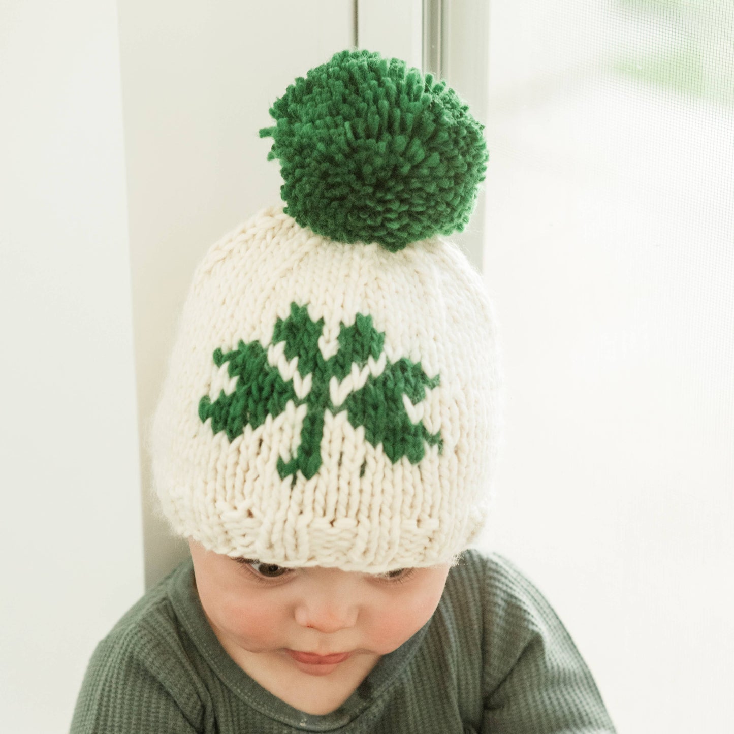 Shamrock St. Patrick's Day Hand Knit Beanie Hat Baby & Kids