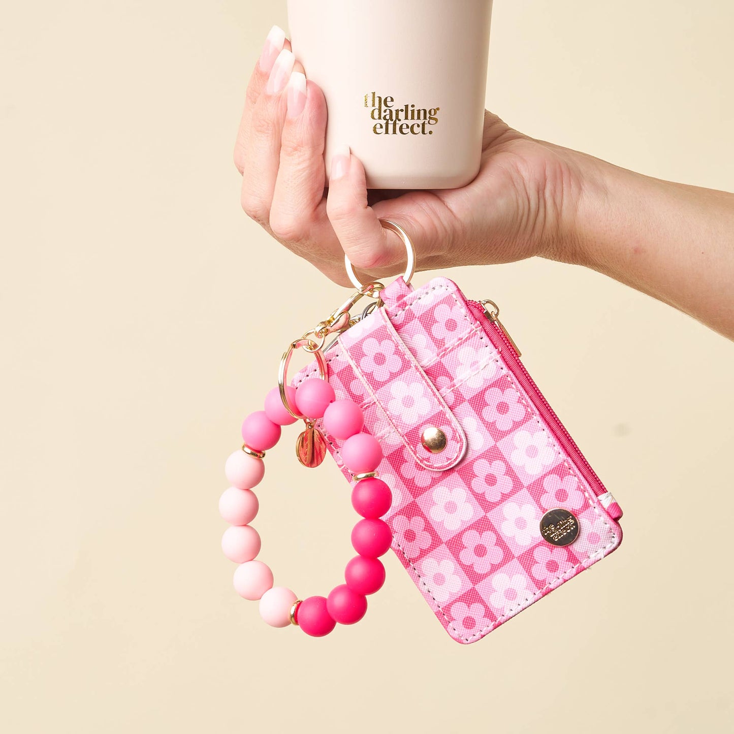 Hands-Free Silicone Bead Keychain Wristlet-Tickled Pink