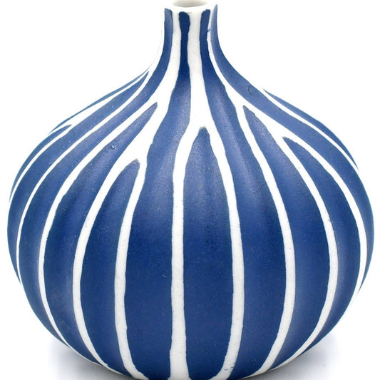 Porcelain Bud Vase Congo Tiny (Small) - Blue with White Stripes