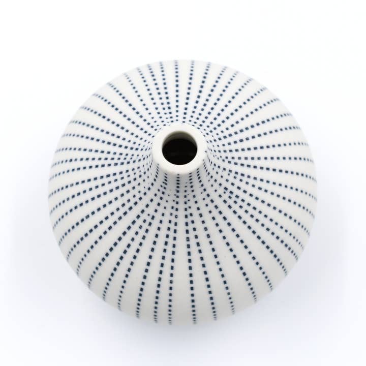 Congo Tiny Porcelain Bud Vase (Large) - White with Blue Dotted Lines
