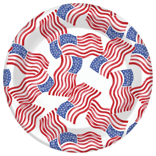 7" Round Paper Plate Stars & Stripes Allover Pack of 8