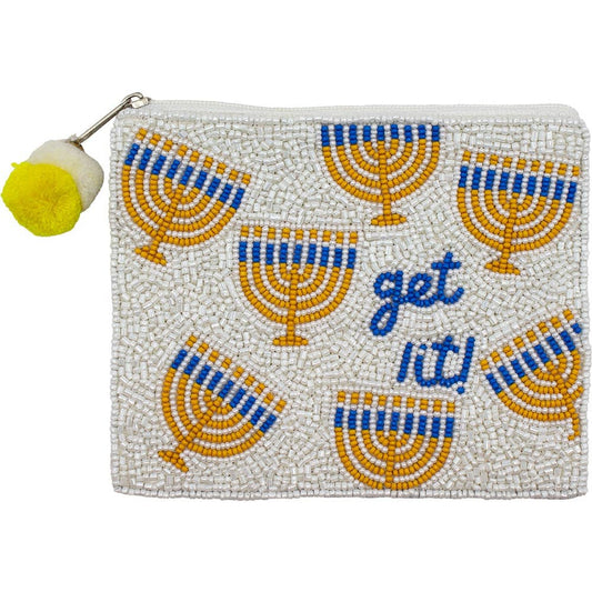 Hanukkah Get Lit Beaded Coin Pouch