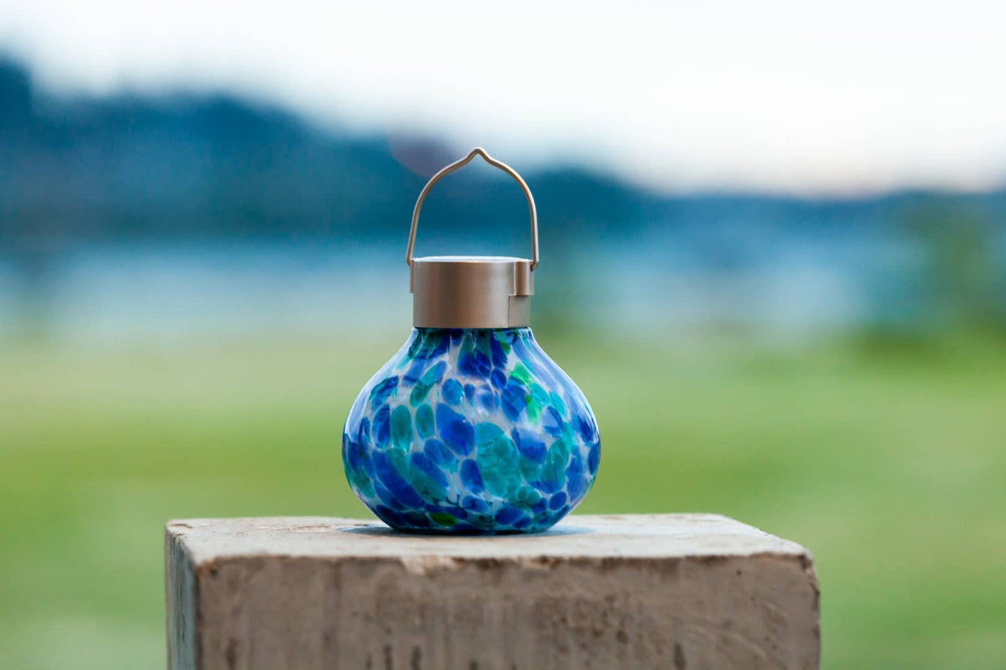 Solar Tea Lanterns 5" Handblown Glass - Tidal Blue