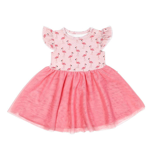 Fancy Flamingos Bamboo Kids Tulle Party Dress