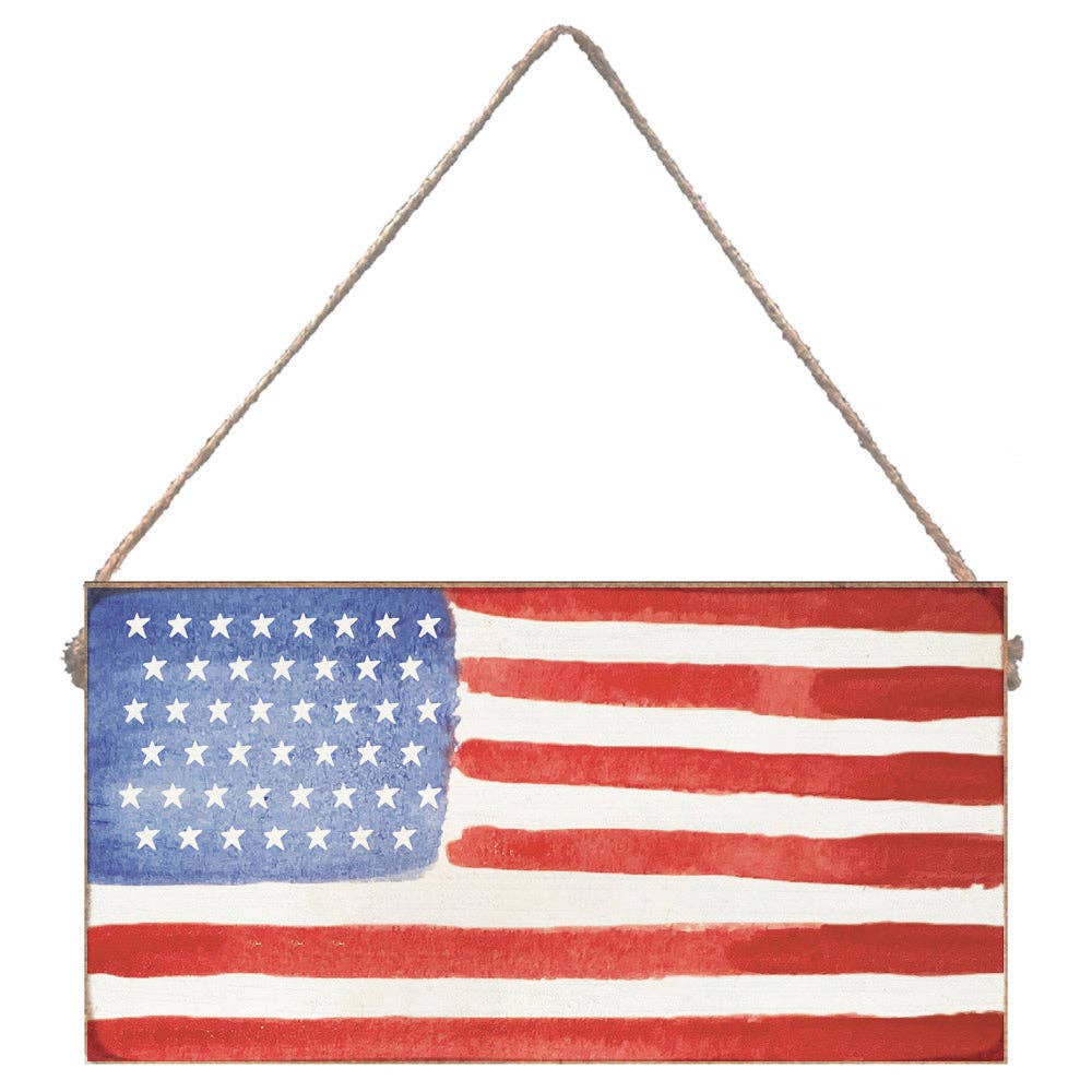 American Flag Watercolor Twine Sign