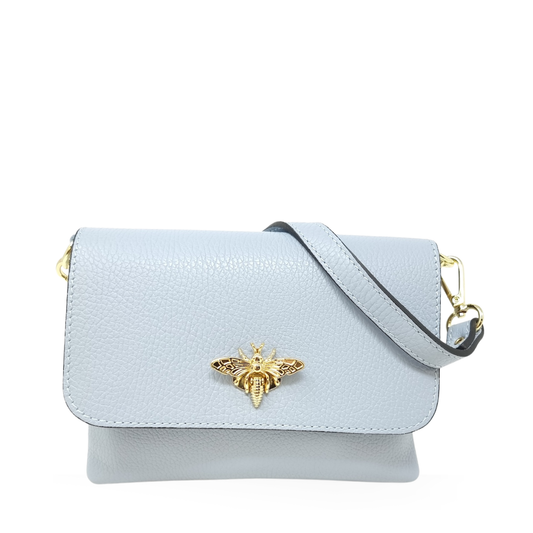 Genuine Italian Leather Butterfly Crossbody Bag - Light Blue