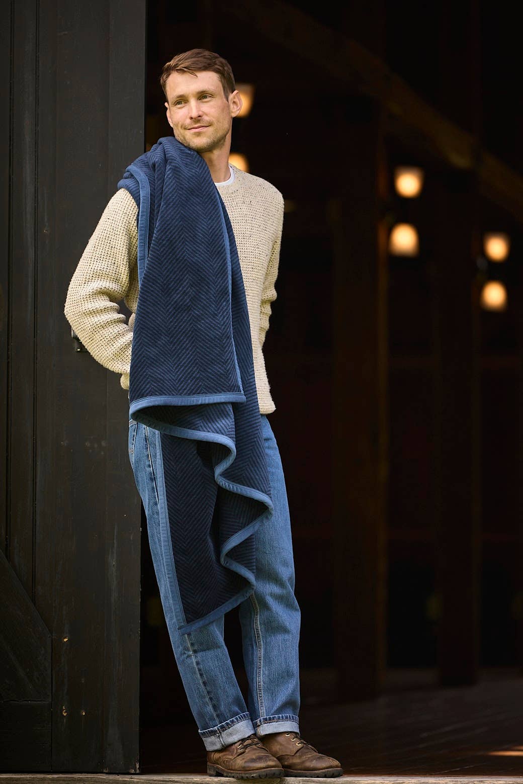 Harborview Herringbone Deep Sea Blanket - Original Size