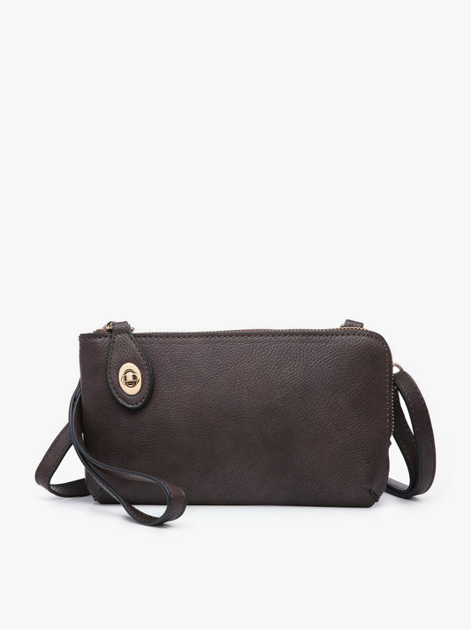Crossbody Wristlet with Twist Lock Closure - Coffee
