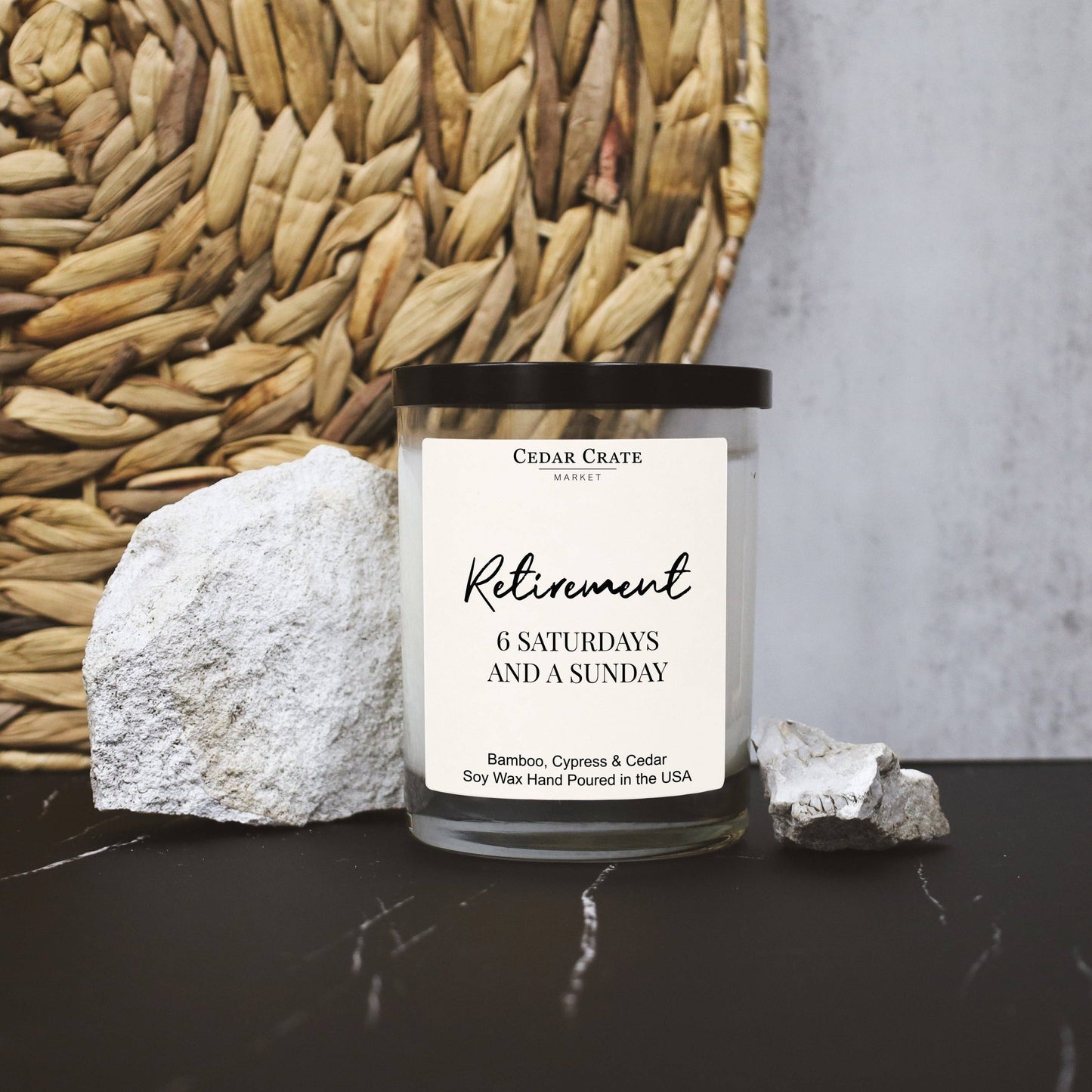 Retirement 6 Saturdays And A Sunday White Signature Candle