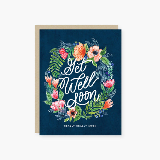 Get well soon floral wreath card
