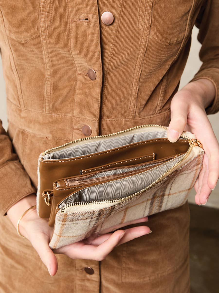 Riley Plaid 3 Compartment Crossbody/Wristlet | M013-PLD