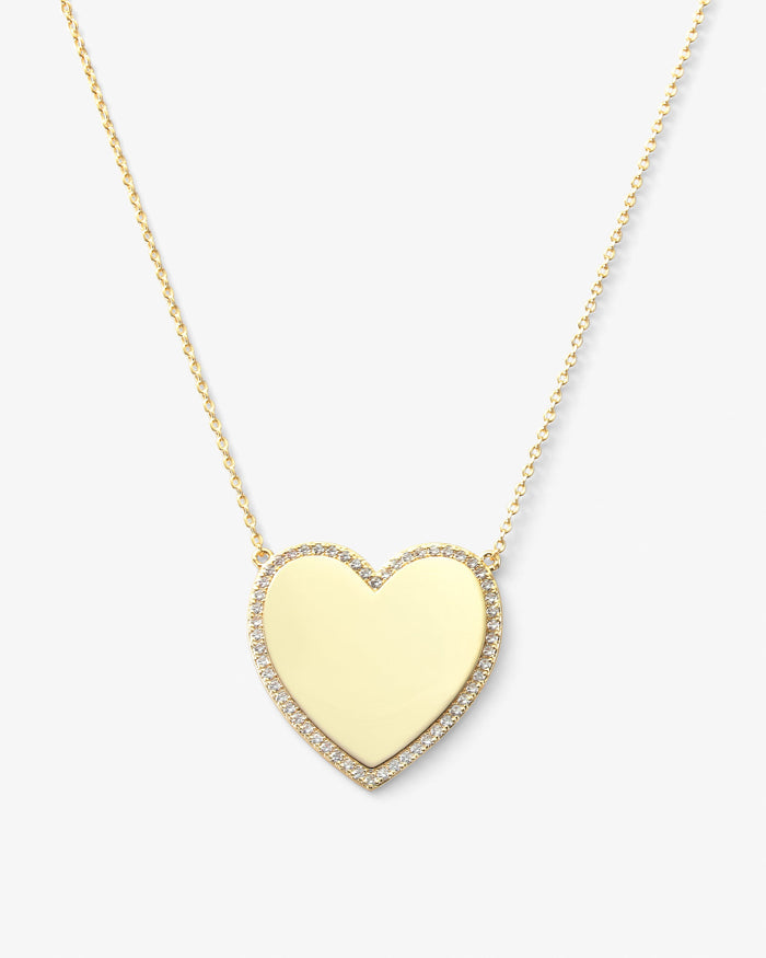 XL You Have My Heart Pave Necklace 15" Gold