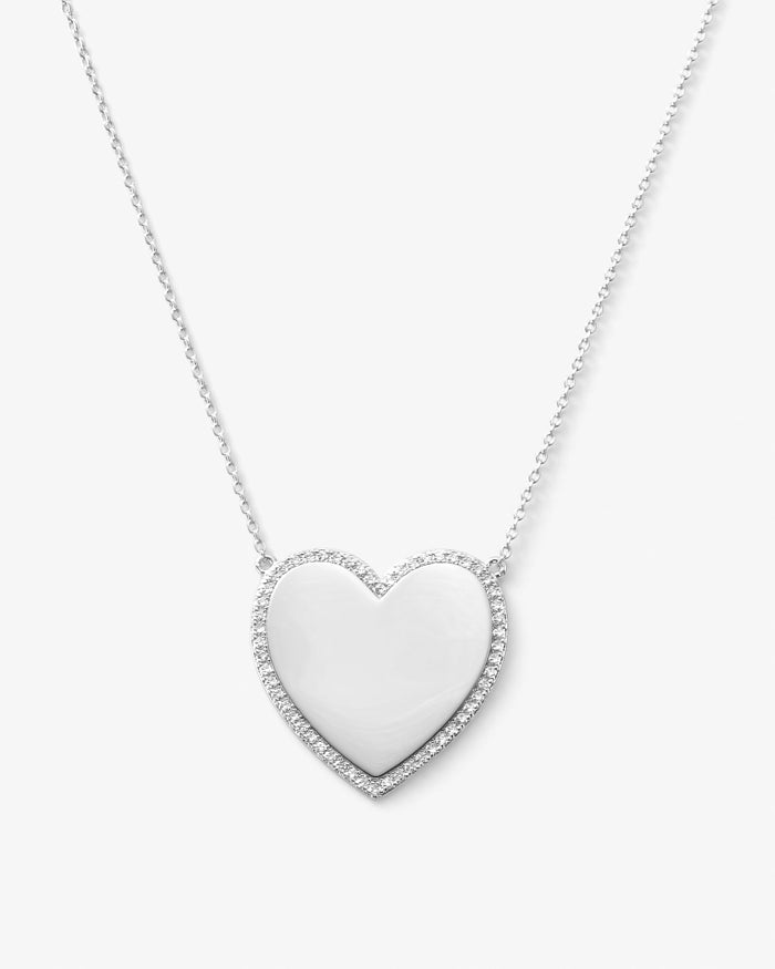 XL You Have My Heart Pave Necklace 15" Silver