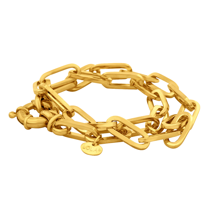 Oval Double Wrap Bracelet Gold 8 inches