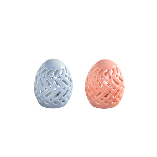 Bunny Blooms LED Table Decor Ceramic Egg Blue