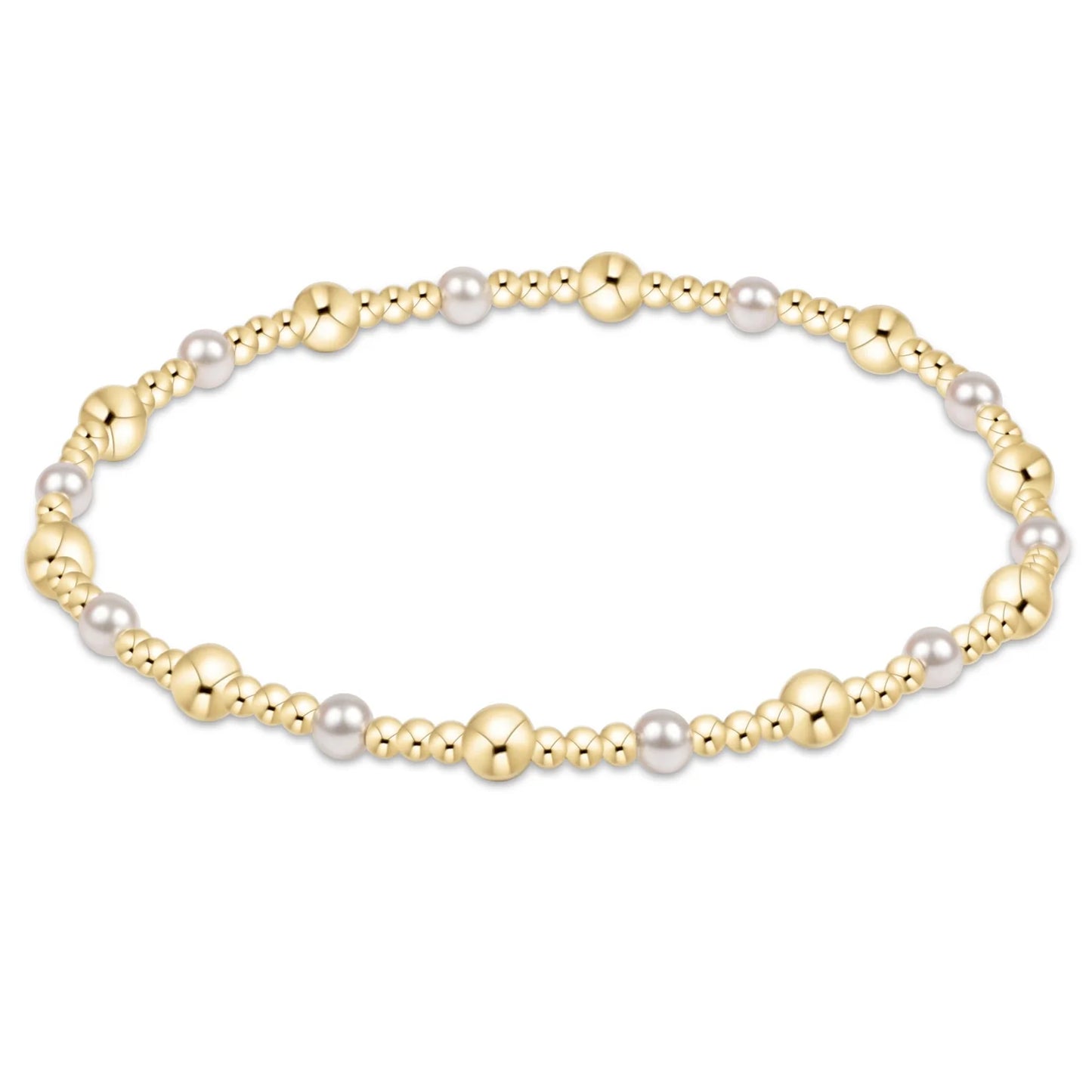 Classic Gold Sincerity Pattern 4mm Bead Bracelet - Pearl