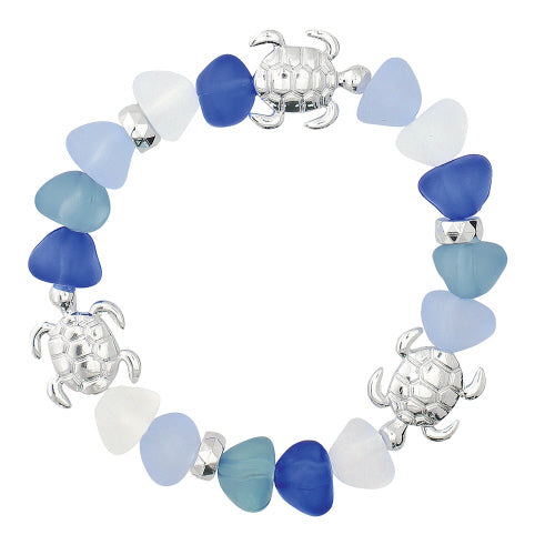 Blue Sea Glass w/ Turtle Bracelet