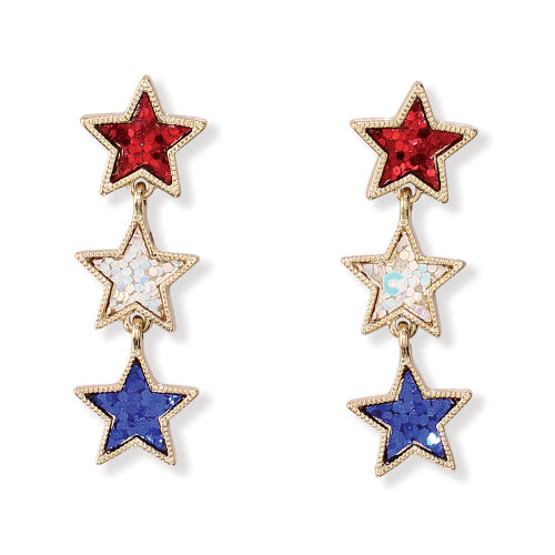 Patriotic Linked Star Drop Earrings