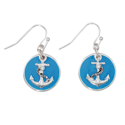 Ocean Blue & Silver Anchor Earrings