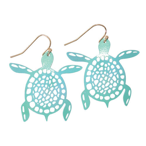 Mint Cutout Sea Turtle Earrings