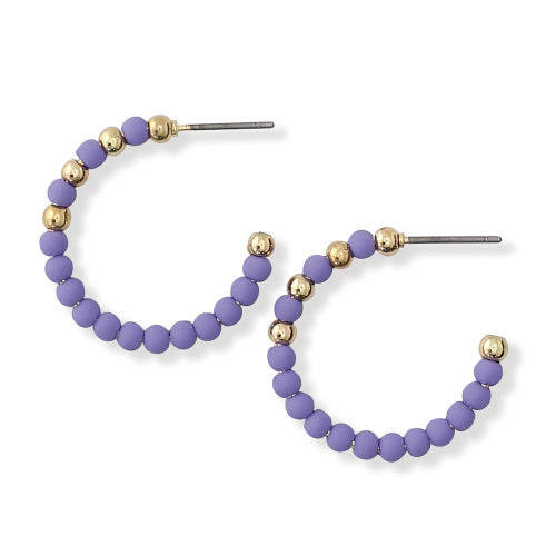 Violet & Gold Bead Hoops Earrings