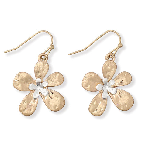Two-Tone Hammered Flowers Earrings