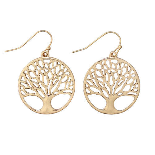 Gold Round Tree of Life Earrings